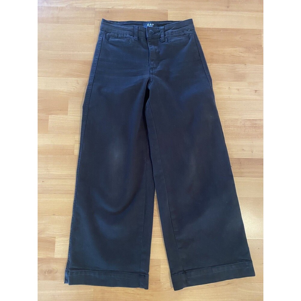 OAT New York High Rise Wide Leg Crop Jeans Womens‎ 24 Black Stretch Denim